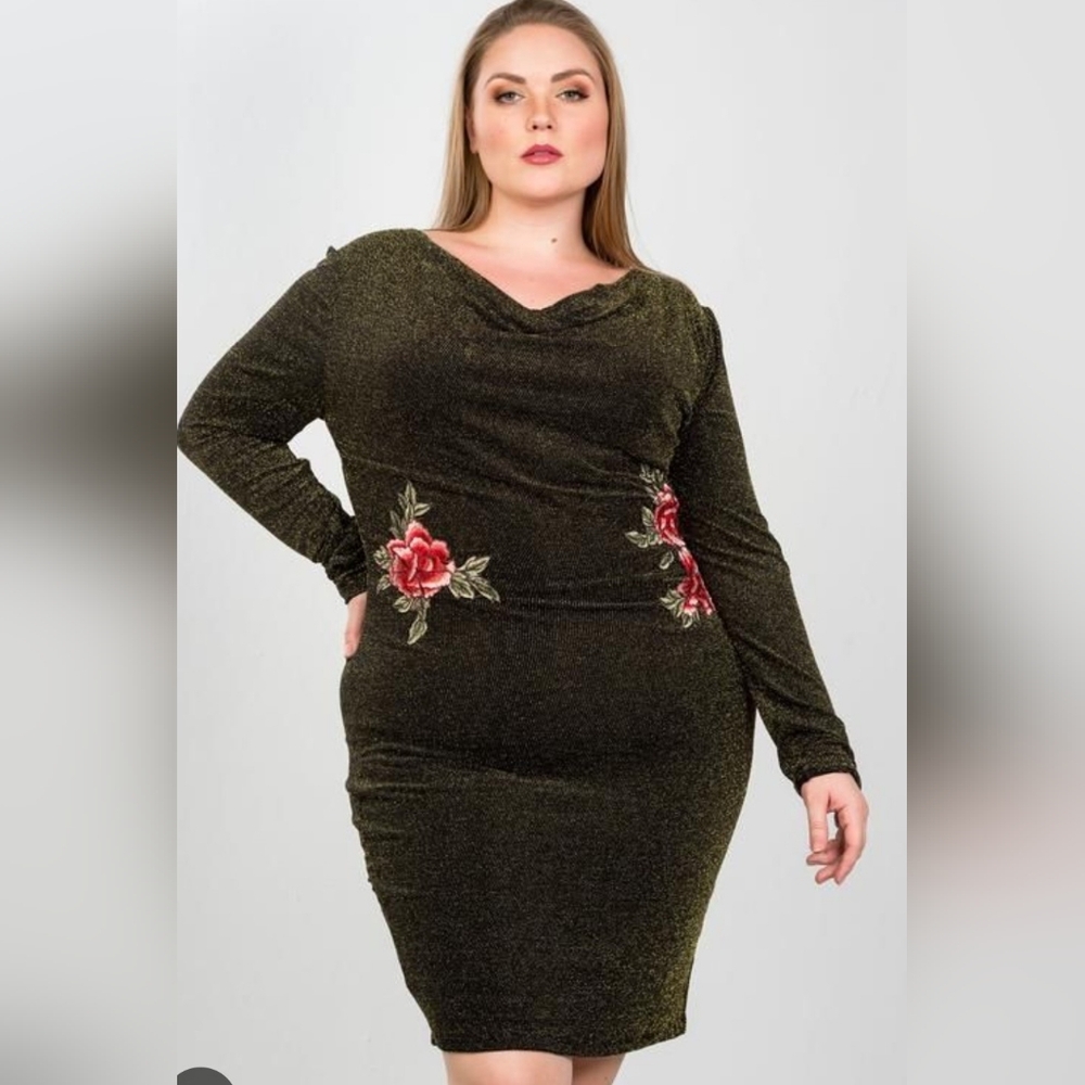 Symphony Plus Glitter‎ Cowl Neck Bodycon Dress 2X-3X